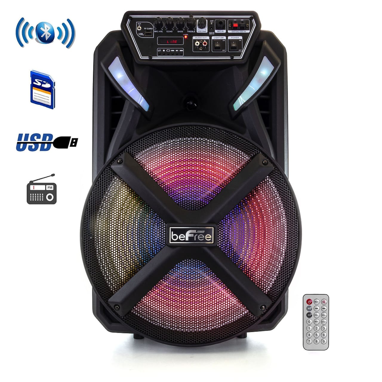 beFree Sound 15" Bluetooth Portable Rechargeable Party Speaker